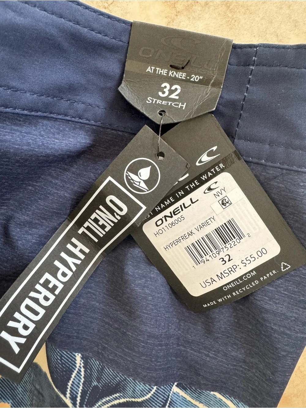O'Neill Navy Blue Stretch Boardshorts with Subtle Teal Pattern - Picture 4 of 5